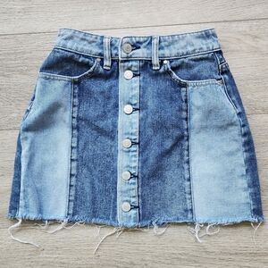 Pacsun Two Tone Denim Jean Skirt Womens 24 Mini Button Up A-line Frayed Hem